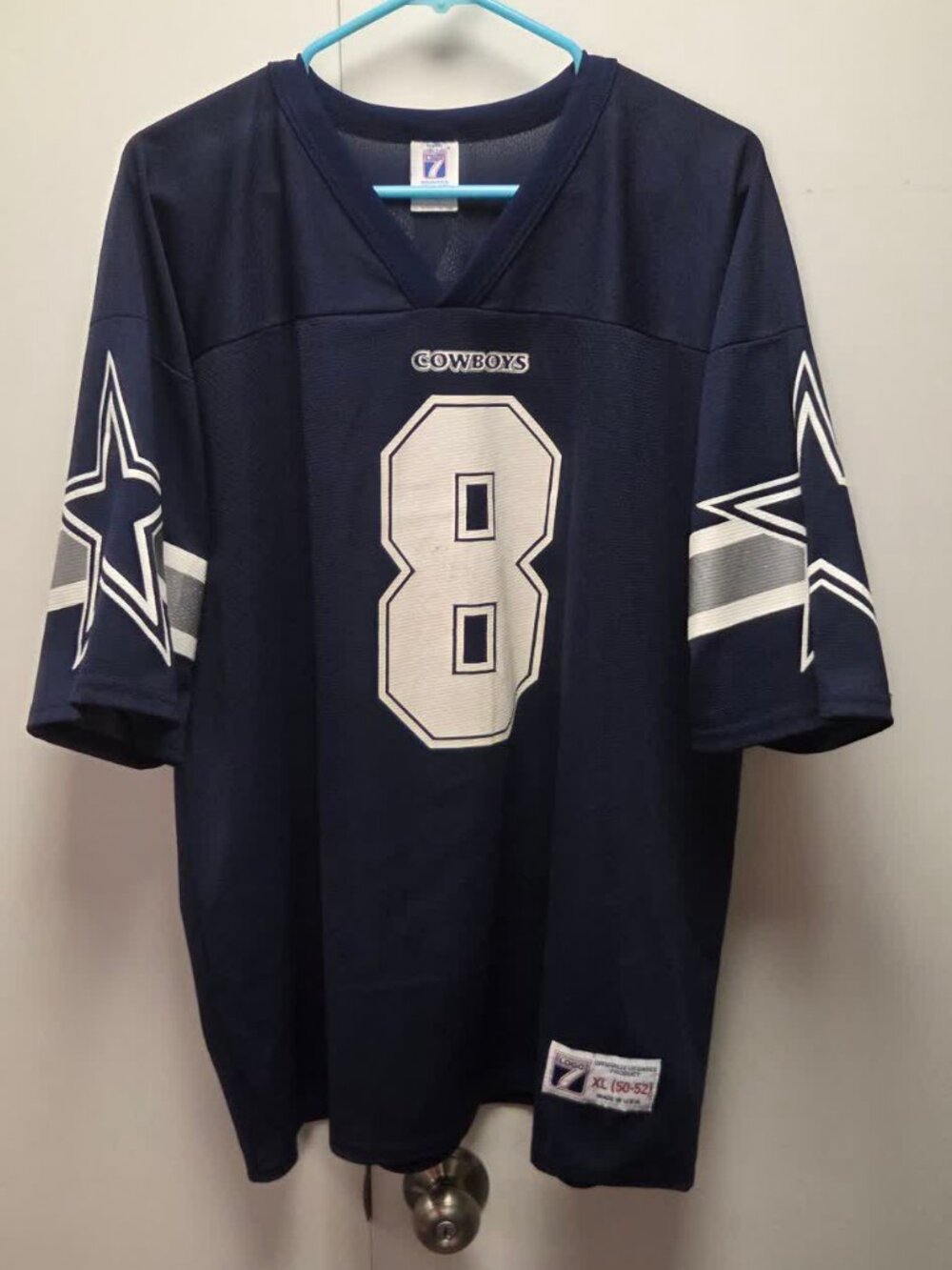Vintage Troy Aikman Dallas Cowboys Jersey Logo 7 #8 Navy XL USA Made